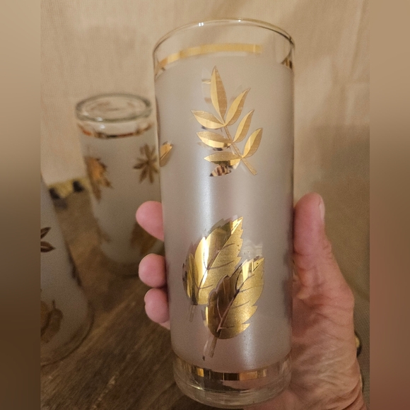 Libbey Golden Foliage Frosted Barware Flat Tumbler Drinking Glasses set of 3 - Picture 11 of 16
